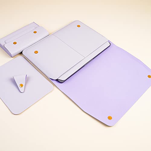 Benfan Laptop Sleeve 13 Inch Compatible With Macbook Air 13 M2 M1 2018-2022, Macbook Pro 13 M2 M1 2016-2022, Dell Xps 13 With Charger Pouch, Mouse Pad And Cord Keeper Color Light Purple #TOP2