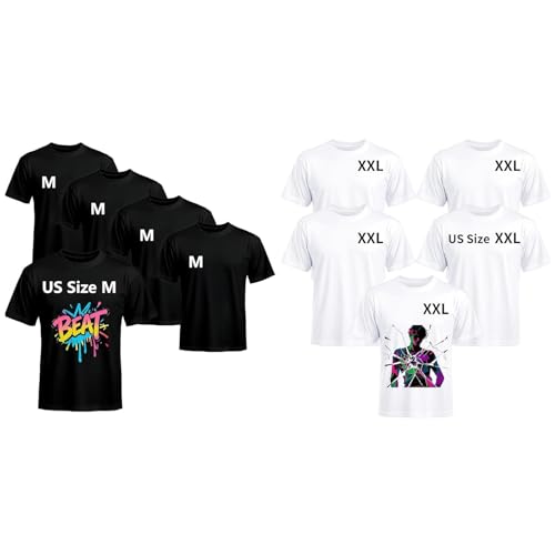 Joyclub Bundle of 5 PCS Black Blank t Shirts and 5 Pack Sublimation Blanks Bulk Wholesale White Polyester T Shirts