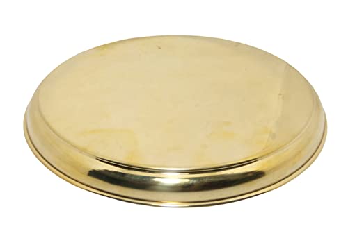 Image of A & H ENTERPRISES Brass Dinner Thali 11 Inch (27 cm) | Heavy Duty Round Brass Plate for Dining, Serving & Pooja | Etching Flower Design Traditional Khumcha Plate (Set of 3 Pc)
