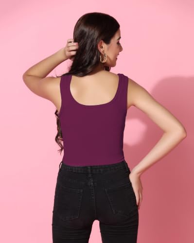 Image of TOPLOT Women's Solid Ribbed Round Neck Sleeveless Slim Fit Tank Top (5069)
