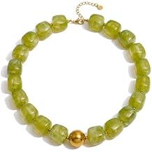 Mchic Colorful Chunky Beaded Necklace for Women, Acrylic Statement Choker | Large Beaded Necklace, Square Acrylic Beads, 18