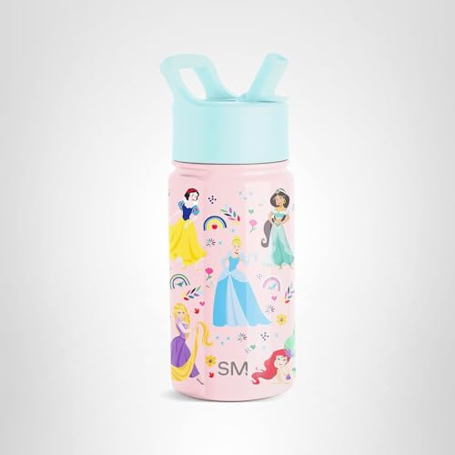 Simple Modern Kids Summit Water Bottle with Straw Lid | Disney Princess 14oz Stainless Steel Cup Insulated Tumbler for Girls, School | Princess Rainbows