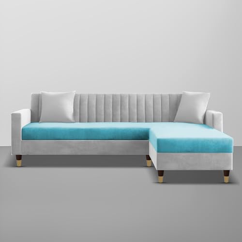 Image of Casaliving Garcia L Shape Sofa Set for Living Room Premium Fabric Sofa (4 Seater RHS, Turquise Grey)
