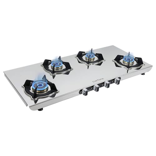 Everflame Marvel 4 Burner Gas Stove | 2mm Thick Stainless Steel Cooktop | Manual Ignition | ISI Certified | 2 Years Warranty + Free Doorstep Service