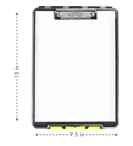 Image of Dexas Clearview Clipcase Clipboard, 13.75 x 9.5 in, Gray /Yellow. See Papers Clearly Outdoors, Stay Organized and Dry. Ideal for Coaching, Teaching, homeschooling, Art, Trades, and Medical pros.