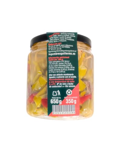 Guillermo | Gilda de Anchoa con Alegría Riojana - 650 g | Aperitivo Tradicional Vasco | Ideal para Pintxos y Tapas | Banderillas de anchoa con guindilla, alegría riojana y aceituna