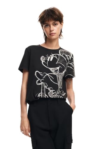 Desigual Camiseta de Manga Corta de Punto para Mujer, Negro, XL