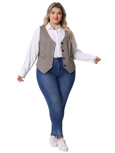 Agnes Orinda Plus Size Vest for Women Vintage Plaid Steampunk Sleeveless Button with Pockets Waistcoat Vests3
