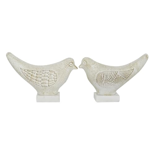 Set de 2 estatuas decorativas de cerámica de pájaro blanco
