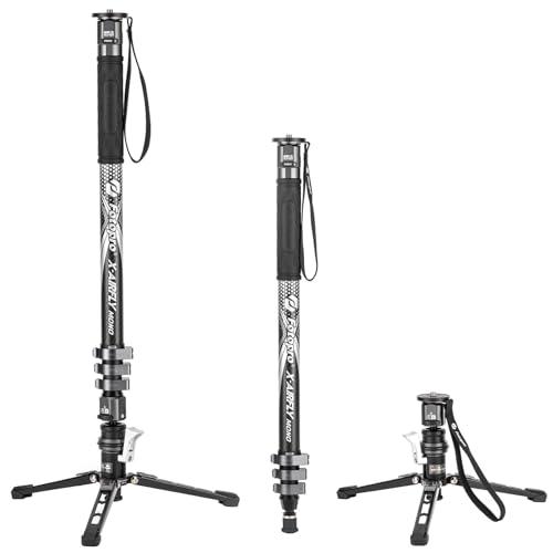 Fotopro Monopod de fibra de carbono con pedal, monopie profesional 3 en 1 de 73 pulgadas, monopié de viaje de fibra de carbono con pies de carga máxima de 22 libras para kit de videografía de