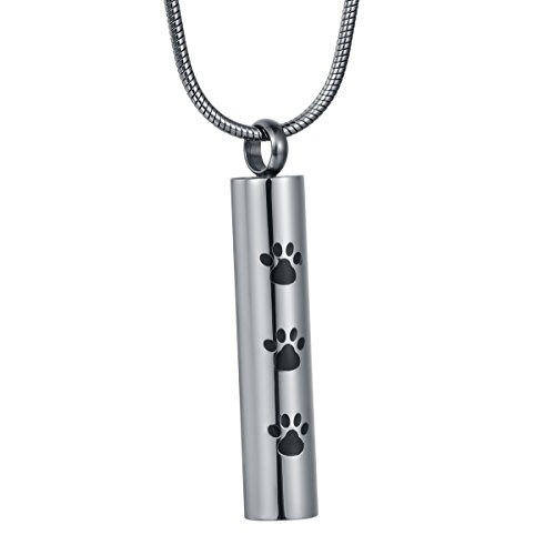 COCO Park Dog Paw Cat Paw Cylinder Pet Cremation Necklace Urn Pendant for Ashes Jewelry Memorial Keepsake