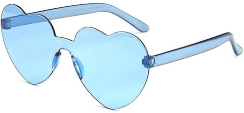 Denxahao Erwachsene Herz Sonnenbrille Bunte Herzbrille Partybrille Lustige Partybrillen Bonbonfarbene Gläser Hippie Brille Sunglasses Herzförmige Randlose Sonnenbrillen für Frauen Männer (Blau)