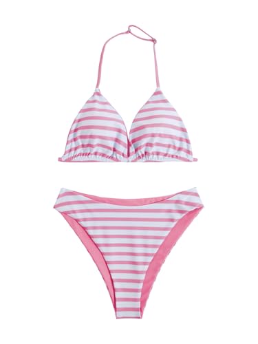 Image of RoseSeek Girl's 2 Piece Swimsuits Floral Gingham Halter Triangle Wireless Bikini Bathing Suit