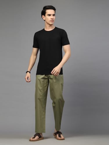 Image of Majestic Man Comfort Fit Solid Cotton Casual Lounge Pyjama with Elastic Waist, Drawstring & Zip Closure