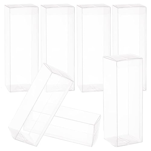 BENECREAT 30PCS PVC Caja Plegable Cajita Plástica 5x5x15cm Envase Transparente de Regalo Contenedor de Dulce Chocolate para Boda Fiesta Cumpleaños