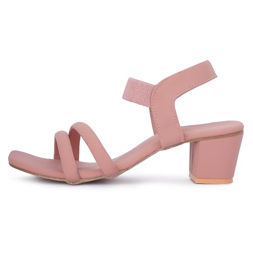 Image of SKOLL Women's Low Block Heel Strappy Sandals, Comfort Elastic Ankle Strap Open Toe Heeled Sandals, Casual Dressy Walking Sandals with Dual Front Straps