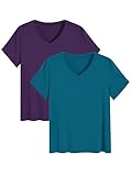 Latuza Women's Bamboo Viscose Pajama Tops V Neck Sleep Shirt 2 Pack 2X Eggplant Teal
