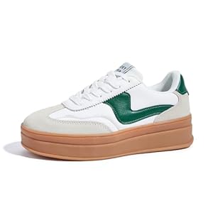 LUCKY STEP Women’s Platform Fashion Sneakers Thick Sole Suede Genuine Leather Classic Rubber Gum Sole Low Top Casual Walking Shoes