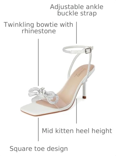 Image of Susanny Women's Closed Toe Rhinstone Wedding Low Heel Slingback Clear Kitten Heels,Adjustable Strap Pointed Toe Bow Pumps High Heeled Prom Dress Shoes