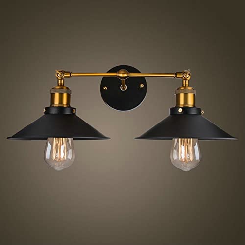 Ahzhlb 2-flammige Wandleuchte im amerikanischen Stil, Vintage-Industrie-Wandleuchten, Schwarze Wandleuchte, Retro-Wandleuchten, Metall, E27, perfekt für Küche, Restaurant, Loft, Café, Bar Cover