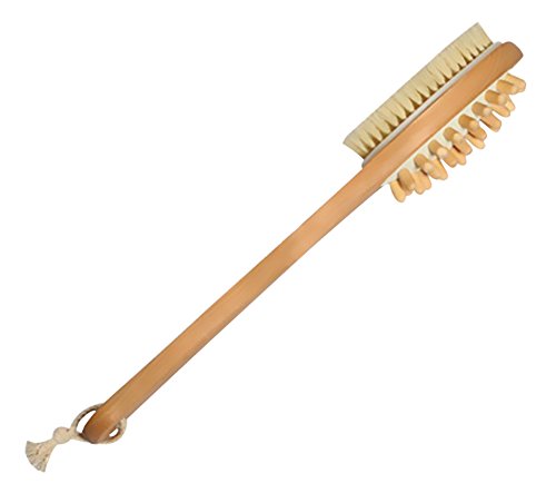 Attmu Body Bath Brush - Natural Bristle Dry Skin Brushing with Long Handle - Exfoliating Skin and Cellulite, Improving Lymphatic Functions, Stimulating Blood Circulation