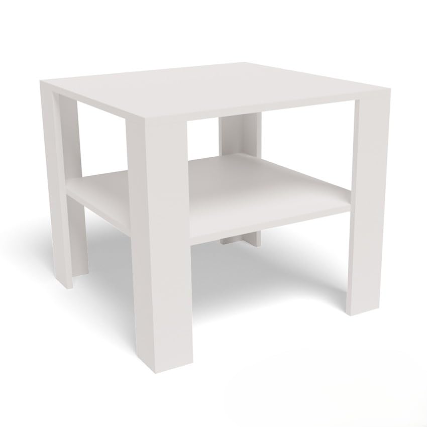 Ława Kawowa Biała, Płyta Laminowana 18 mm, 68x68 cm, Nowoczesny Stolik do Salonu, Pokoju lub Biura