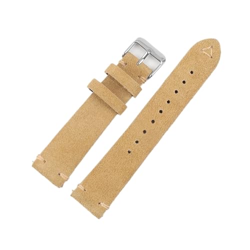 HuanJ スエードウォッチバンドストラップ ハンドメイド メンズ 18mm 19mm 20mm 21mm 22mm レザーウォッチストラップ ブラウン クイックリリースリストバンド(Beige,19mm)