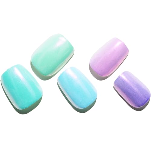 GLAMERMAID Press on Nails Extra Short Square, Color Skipping Chrome Spring Handmade Gel Glue on Nails, Glossy Fake Nails Reusable Acrylic False Nails Manicure Kits for Women — view 2