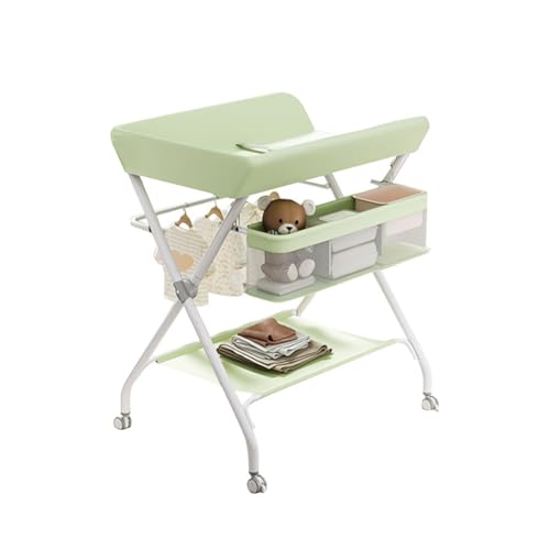 Virimolo Baby Wickelkombi, Klappbare Wickelkommode, Mobil Wickeltisch für Neugeborene und Kleinkinder, Baby Wickelstation mit Rollen bis zu 25 Kg (Grün)