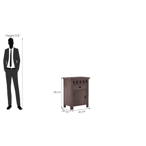 Image of Sheesham Wood Bedside Table with Drawer and Door Storage Nightstand | Multipurpose Wooden Sofa Side End Table Furniture for Bedroom, Living Room, Guest Room, Home, and Hotels (Walnut Finish)