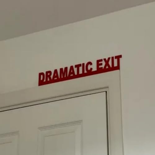 Generic Dramatic EXIT Topper, Funny Signs, Wooden Minimalist Frame Decor - Can Be Used as A Door Topper, Displayed on A Shelf or Attached to The Wall., Red
