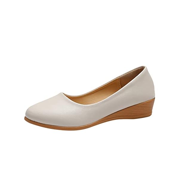 MLAGJSS Womens Office Shoes, Womens Loafers Wedge Heel Round Toe Medium Heel Shallow Slip on Shoes