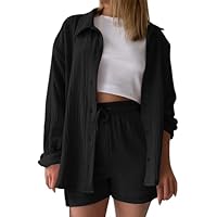Tshirt Damen, Musselin Bluse Damen Shirts Bluse Elegant Tunics Sommer Tshirt Kurzarm Leinen Knopf Bluse Lange Oversized T-Shirt Casual für Leggings