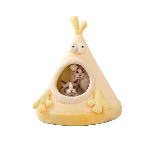BOSERMEN Cat Cave Bed, Portable Cat Igloo Cat Cave Bed, Triangle Pet Teepee, Cozy and Warm Pet Hideout, Pet Tent for Cat and Dog(M, Yellow)