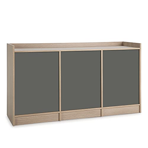 VS Venta-stock Buffet Moscú 3 Portes et 3 niches internes, Couleur Chêne/Gris, 139 cm (Largeur) 40 cm (Profondeur), 76 cm (Hauteur)