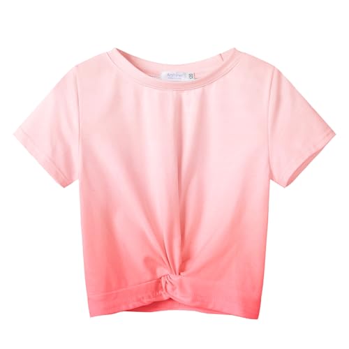 Image of Arshiner Girls Casual Tie Dye Short-Sleeve T-Shirt Cute Print Summer Blouse for Girls Twist Front Tunic Tee Tops