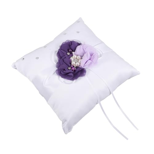 Hemobllo Elegant Wedding Ring Pillow with Pearl Flower Decoration for Ring Bearer Soft Texture Lightweight Design for Wedding Ceremony Taro Purple