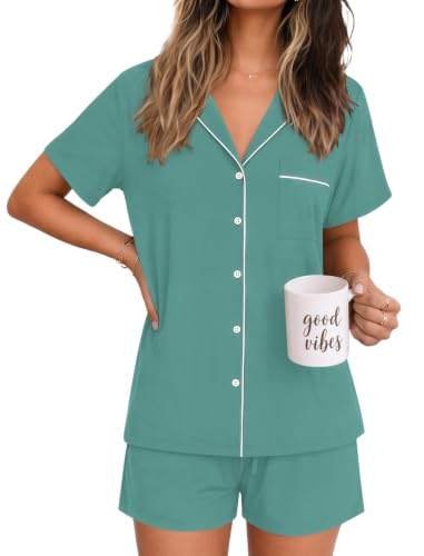 Image of Ekouaer Womens Pajamas Set Soft Classic Notch Collar Bride Pjs Comfy Short Sleeve Sleepwear Loungewear