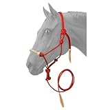 Tough1 Rawhide Noseband Rope Halter with Lead - Red
