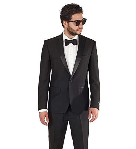 Slim Fit 1 Button Peak Lapel Tuxedo Jacket Satin Collar Dinner Blazer AZAR