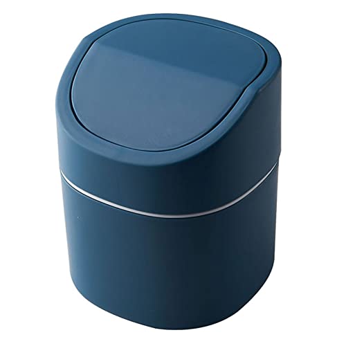 laoonl Mini papelera de plástico moderno con tapa para tocador de baño, escritorio, mesa o mesa de centro - Deseche las redondas de algodón, esponjas de maquillaje, pañuelos Cover