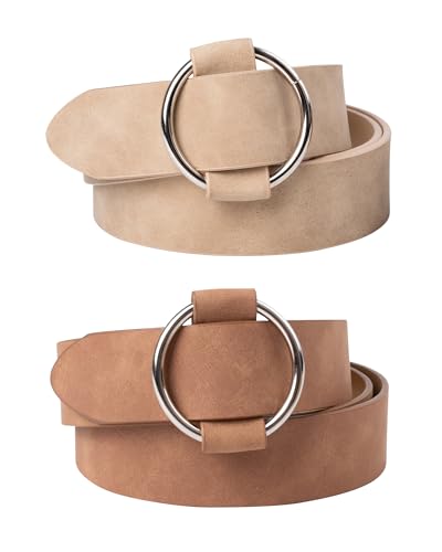 besbomig 2 Stück Damen Ledergürtel Verstellbarer Damengürtel Mode Silber Schnalle Damen Taille Gürtel für Kleid, Jeans, Shorts