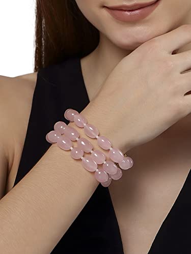 Image of Karatcart Glossy Finish Tumble Stone Studded Beaded Bracelet for Women