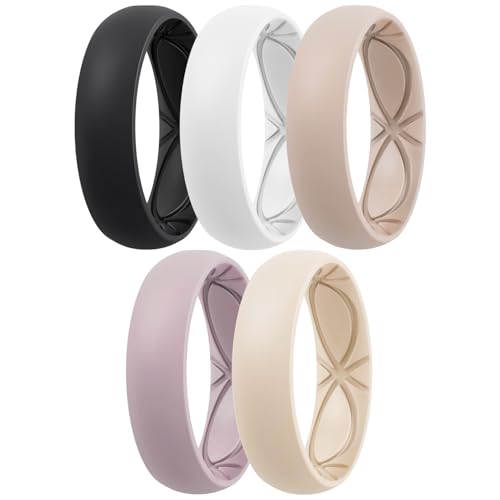 Image of Egnaro 4 /5 /8 Variety Multipack Ergonomic Breathable Bridal Rings Sets, 6mm Wide - 2mm Thick Rubber Wedding bands women, silicone Rings for her with Half Size