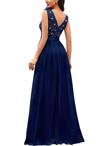 Miusol Women's Vintage V-Neck Sleeveless Sequined Split Formal Evening Maxi Dress2