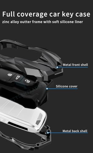 Image of Racer Car Key Cover Compatible with Skoda Kushaq, Slavia & Kylaq | 3 Button Metal Smart Key Case | Premium Waterproof Soft Silicone Key Shell with Keychain