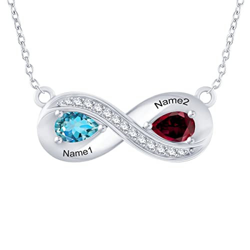 Natural Diamond Necklace With 2 Birthstones in 10K 14K 18K,Infinity Birthstone Necklace For Women（I2-I3 Clarity）
