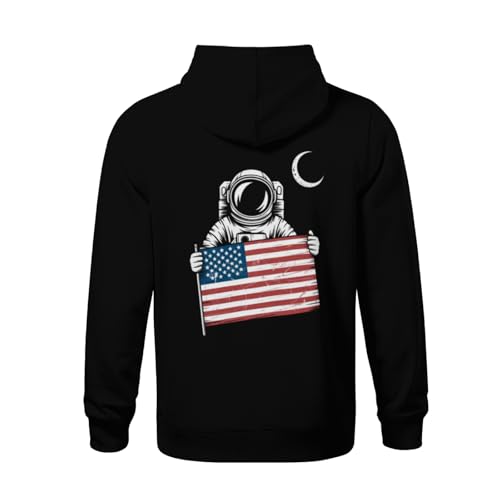 Kids American Flag - Astronaut Distressed Design Boys Girls Lightweight Kangaroo Pocket Fleece Hoodies3