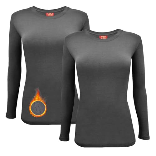 M&M SCRUBS Women's Under Scrub Tee Crew Neck Long Sleeve T-Shirt 2 - Pack (Charcoal, X-Small)