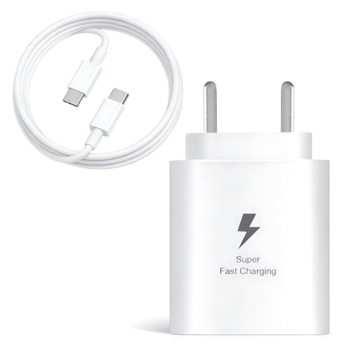 Image of MAK 25W Charger with Cable for Samsung Galaxy A73 5G Type C Charger Adapter Compatible with Galaxy A73 Charger, 25 Watt USB Type C to C Pd Charging Adapter C Type, White